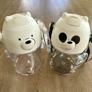 Water Bottles - Bear & Panda - Set of 2.